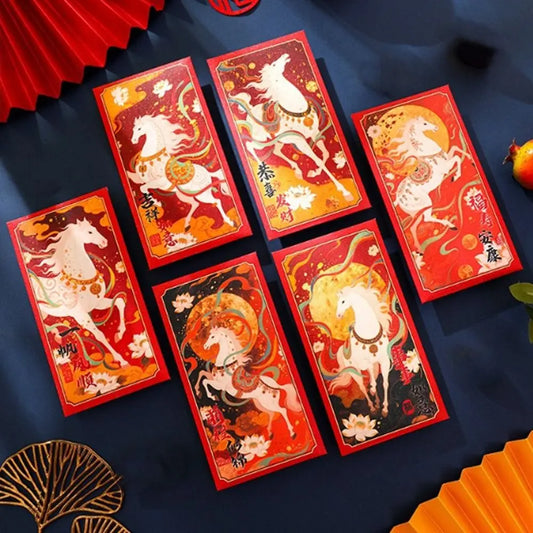 2026 Horse Year Red Envelopes | 6pcs Chinese New Year Lucky Money Festive Red Envelopes Oasis Select