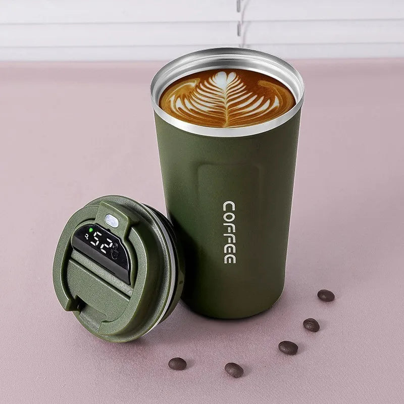 Coffee cup with temperature display, car insulation cup, 510ML travel insulation cup, suitable for hot beverages, tea, coffee, m Peaceful Pleasures Health and Wellness Digital version 500ml