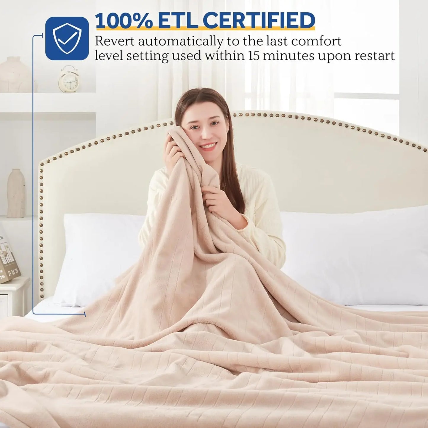 Twin Electric Heated Blanket 62x84" – 10 Levels, ETL/FCC, Flannel, Beige Peaceful Pleasures Health and Wellness