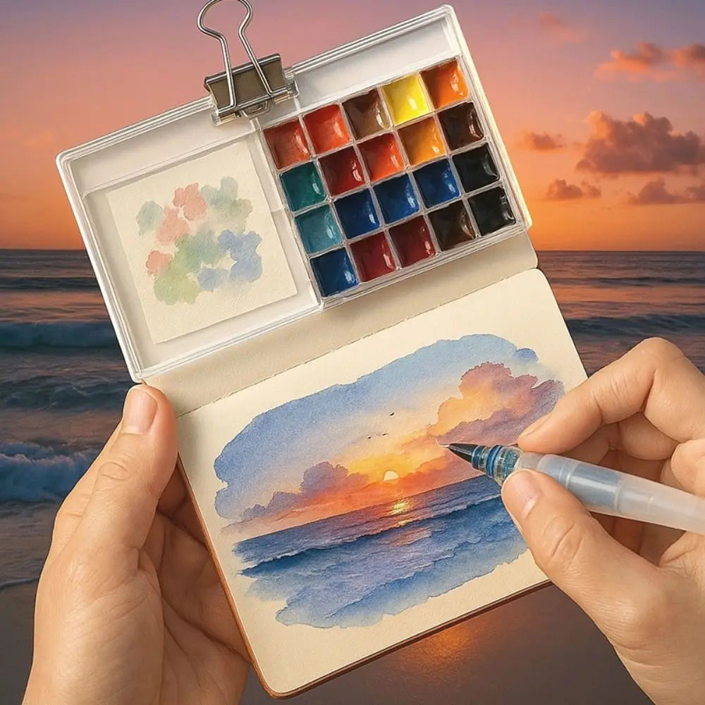10/21 Grid Watercolor Paint Palette Foldable Mini Paint Pigment Box Waterproof Portable Travel Painting Tray Travel Peaceful Pleasures Health and Wellness