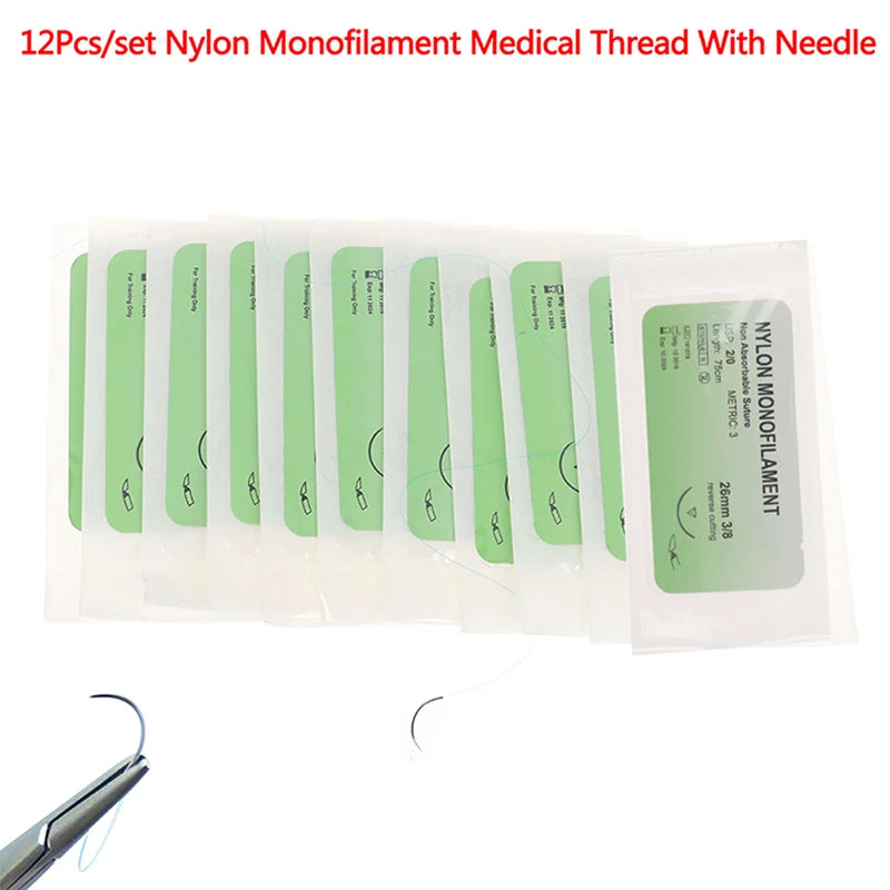 12 Pcs/Set Needle Suture Nylon Monofilament Thread Suture Practice Kit Peaceful Pleasures Health and Wellness