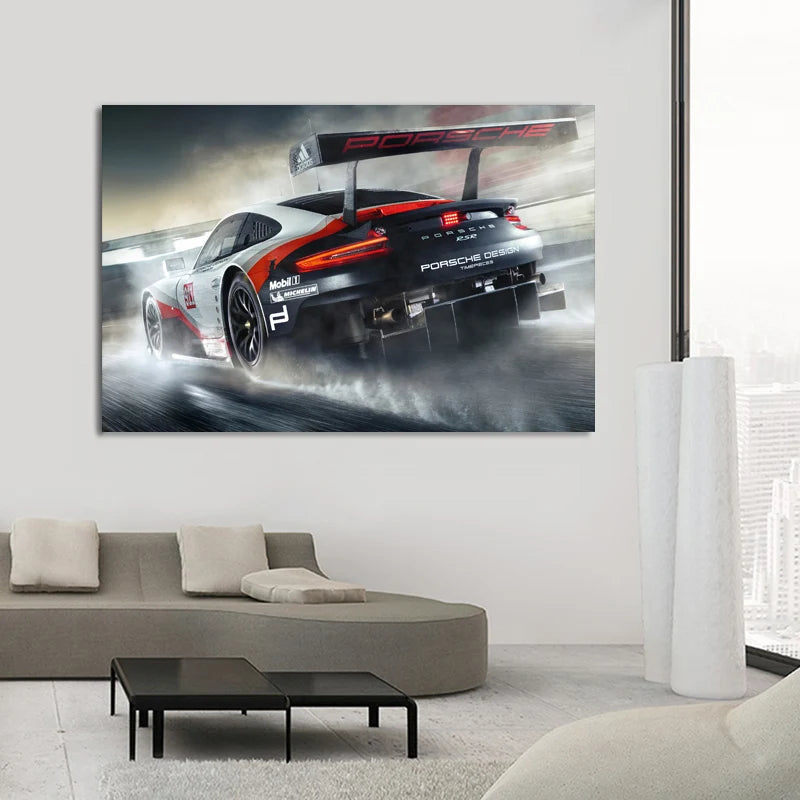Modern Canvas Art 911 RSR Racing Car Back View Vehicle Poster Painting Living Room Wall Picture Print Modular Home Decor Peaceful Pleasures Health and Wellness