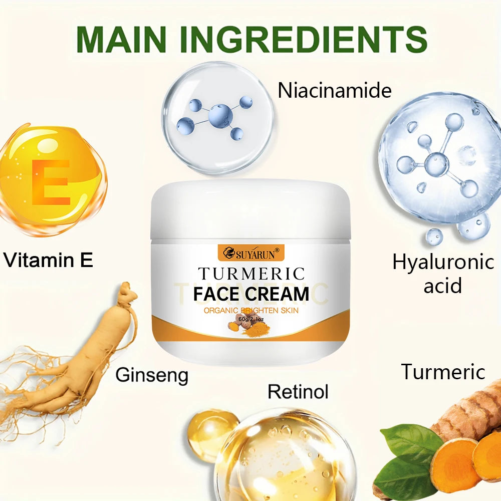 SUYARUN Turmeric Face Cream - Anti-Aging & Brightening, Oil-Free Moisturizer for Sensitive Skin, Organic Skincare with Vitamin E Peaceful Pleasures Health and Wellness