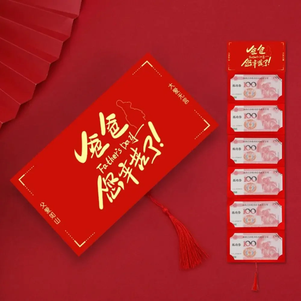 Creative New Year Packet Red Envelope DIY Packing Best Wishes Blessing Bag Luck Money Bag Tassels Red Pocket Celebration Party Peaceful Pleasures Health and Wellness 3-6 Slots-