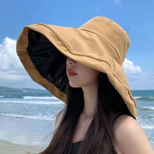 Ladies Sun Protect Hat For Beach 13cm Large Brim With Styling Aluminum Wire Sun Hat With Cover Uv Block Ladies Summer Peaceful Pleasures Health and Wellness Khaki