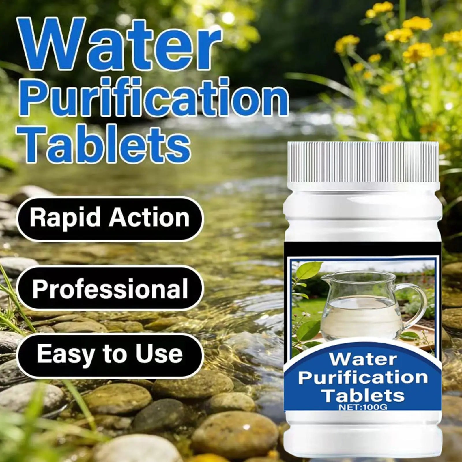 Water Purification Tablets 100g Drinking Purifier Tablets Hiking Water Purification for Survival Apartment Camping Hiking Peaceful Pleasures Health and Wellness