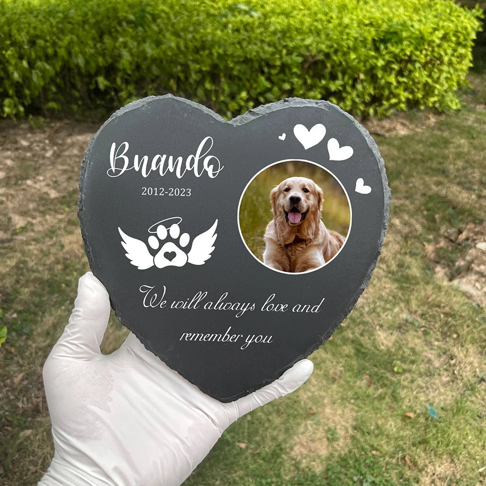 Personalized Pet Memorial Stone with Photo Printing Dog Grave Marker Plaque Custom Pet Memorial Garden Stone Slate with Name Peaceful Pleasures Health and Wellness