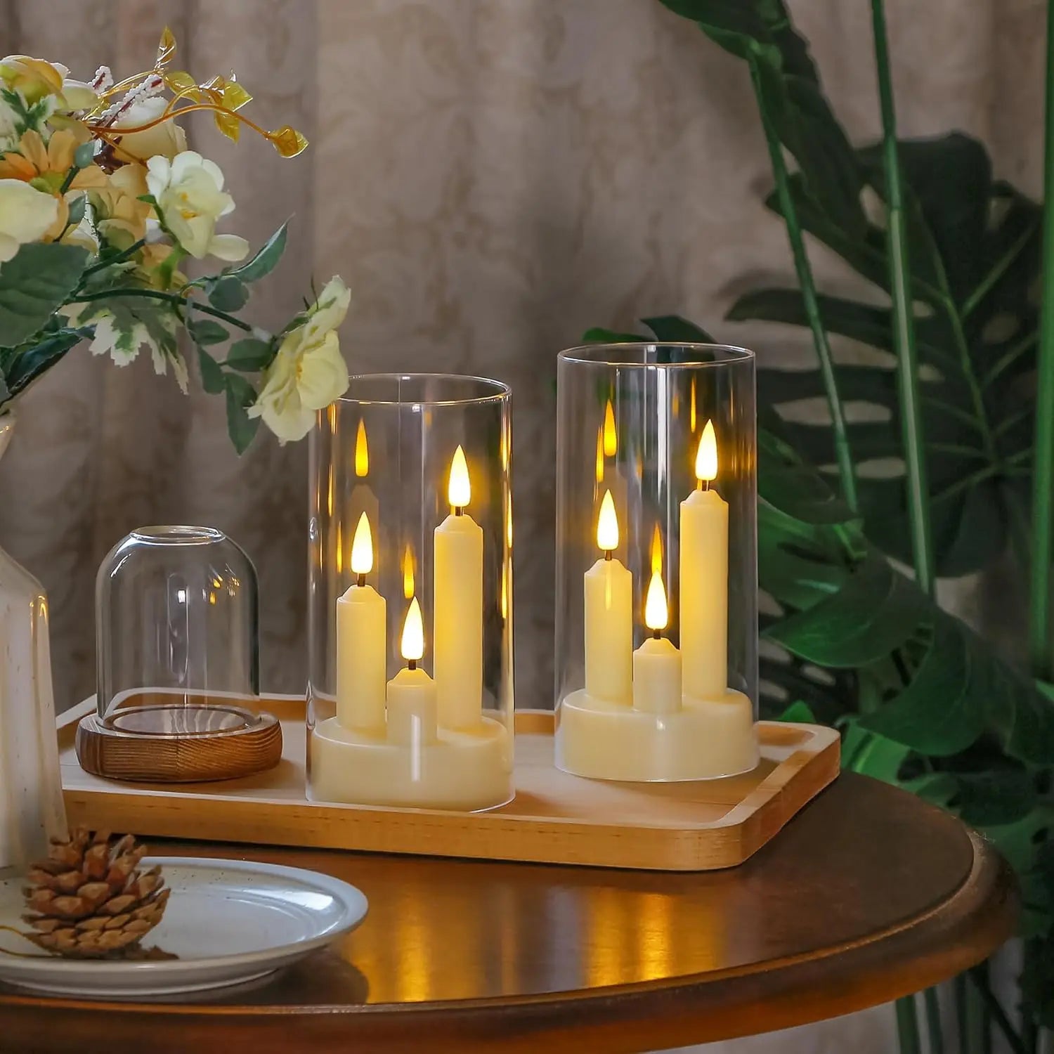 3 in 1 Flameless Taper Candles with Lampshade Battery Operated LED Acrylic Flickering LED Candles Lighting Peaceful Pleasures Health and Wellness