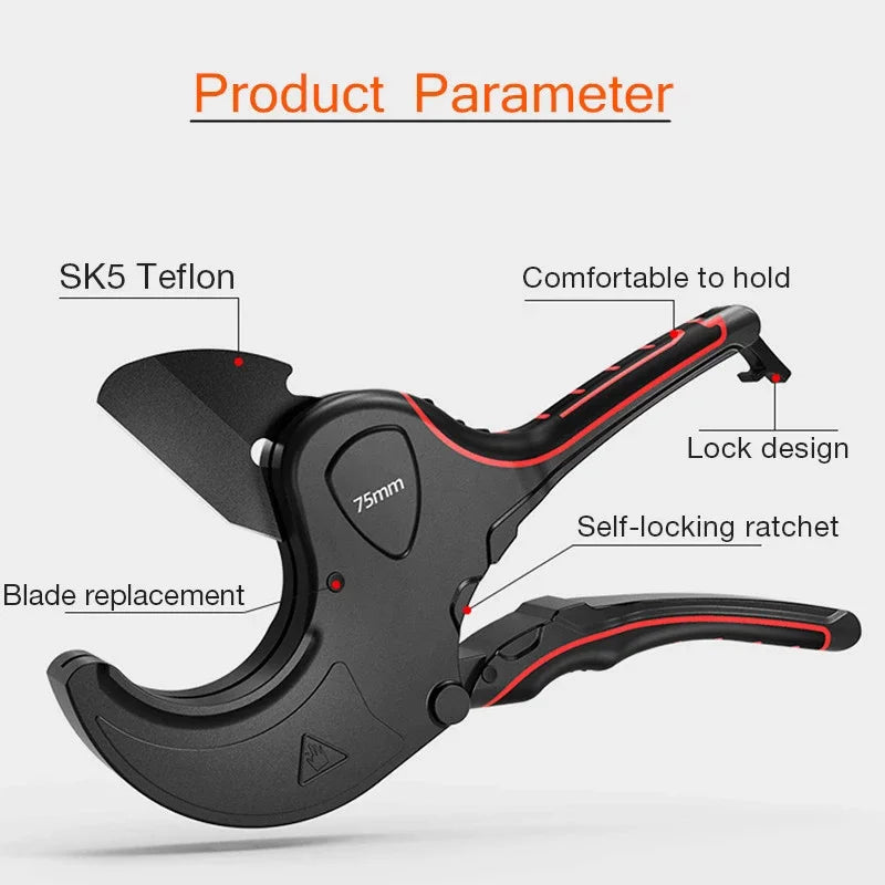 Ratchet Pipe Cutter 32–75mm | PVC PP PE Hose Hand Tool Peaceful Pleasures Health and Wellness