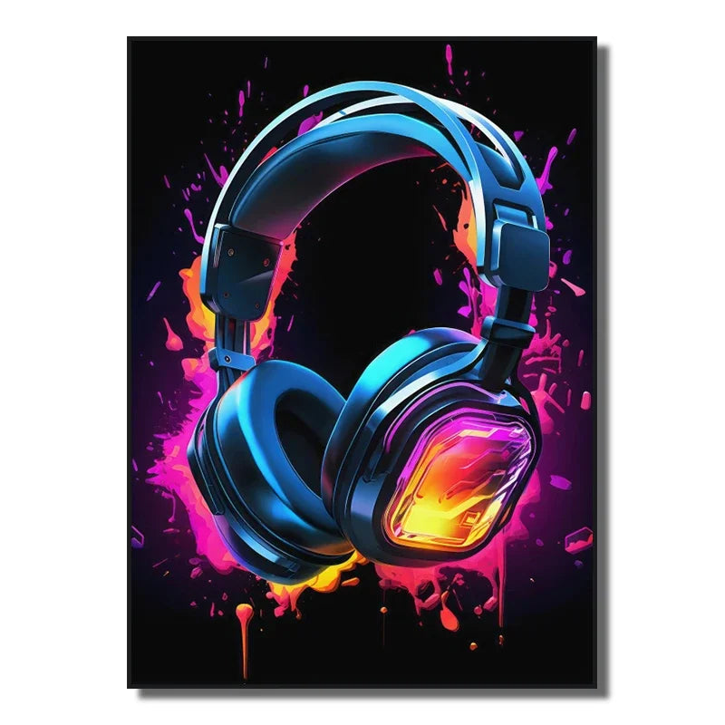 Neon Red Video Game Character Canvas Wall Art | Unframed Poster