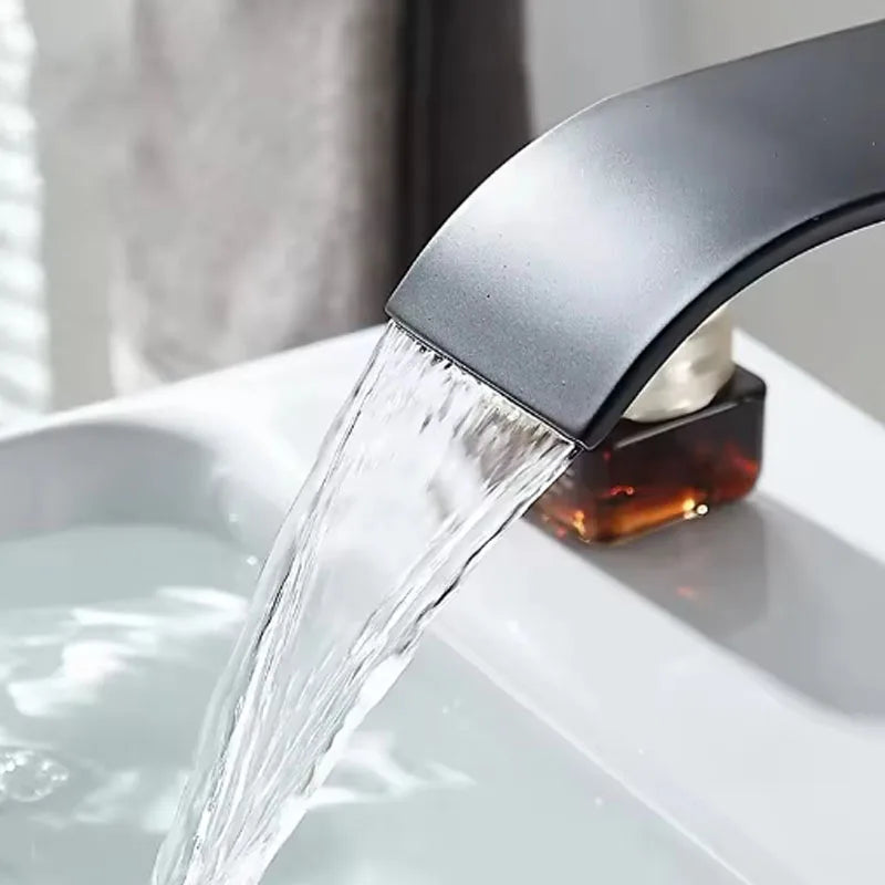 Black Stainless Steel Waterfall Basin Faucet | Hot & Cold