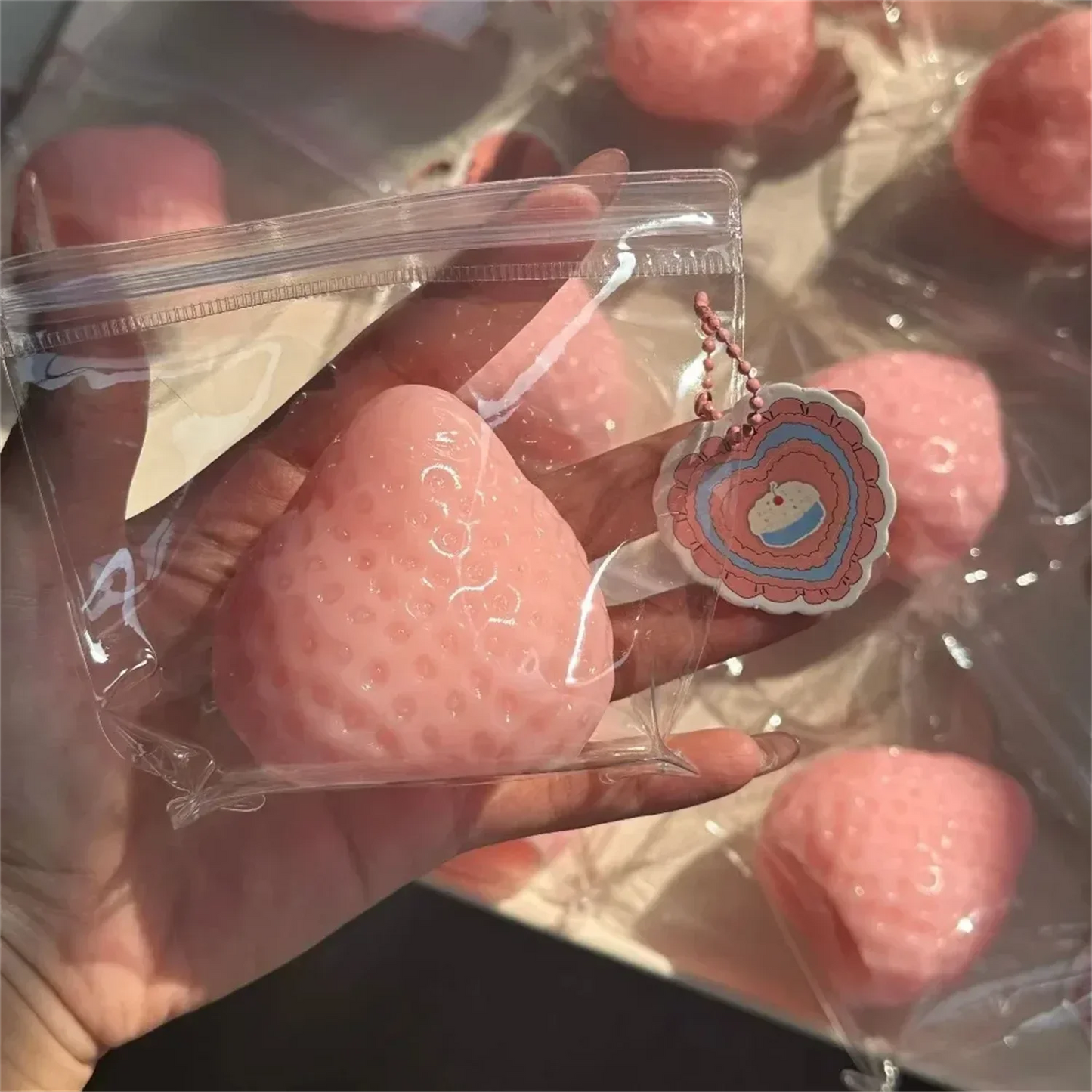 Strawberry Fruit Squeeze Toys Kawaii Sticky Stress Fidget Toy Gift Perfect Desk Accessory for Kids Adults Peaceful Pleasures Health and Wellness Pink