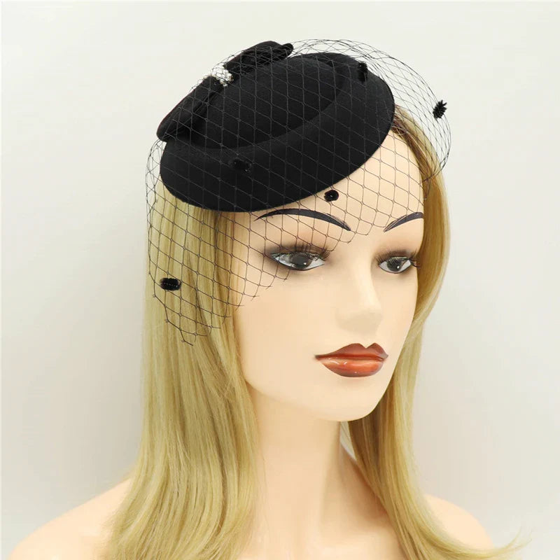 Black Mesh Pearl Bow Hair Clip – French Vintage Stewardess Hat