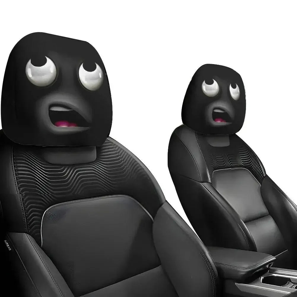 2pcs Halloween Decoration Black Skull Car Print Headrest Cover Universal Stretchy Spooky Fun Universal Head Cover Auto Parts Peaceful Pleasures Health and Wellness