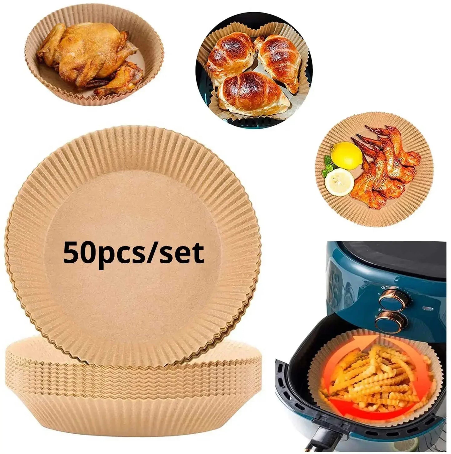 50-Pack Disposable Air Fryer Paper Liners 20cm | Oil-Proof