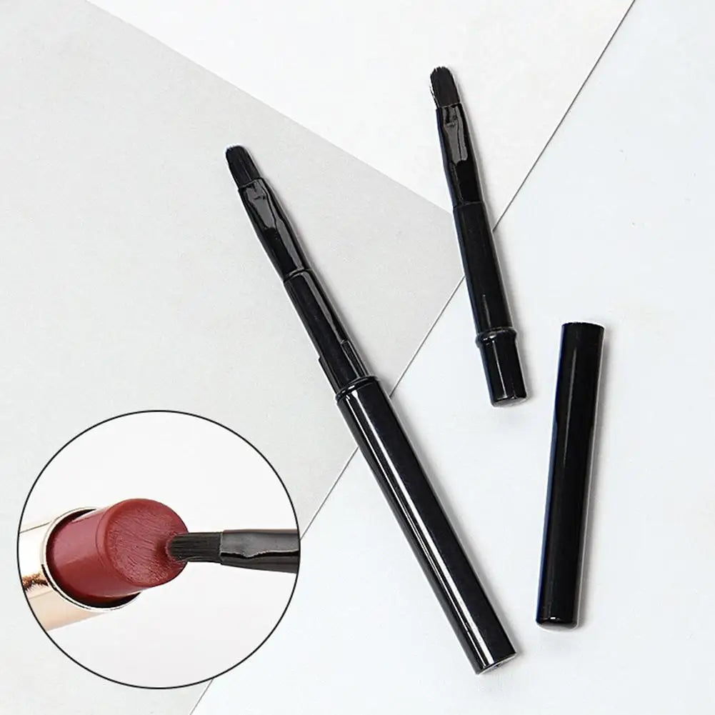 Retractable Lip Brush with Dust Cap – Portable Travel Makeup Lip Liner Brush, Soft Synthetic Bristles, Black Metal Handle Peaceful Pleasures Health and Wellness
