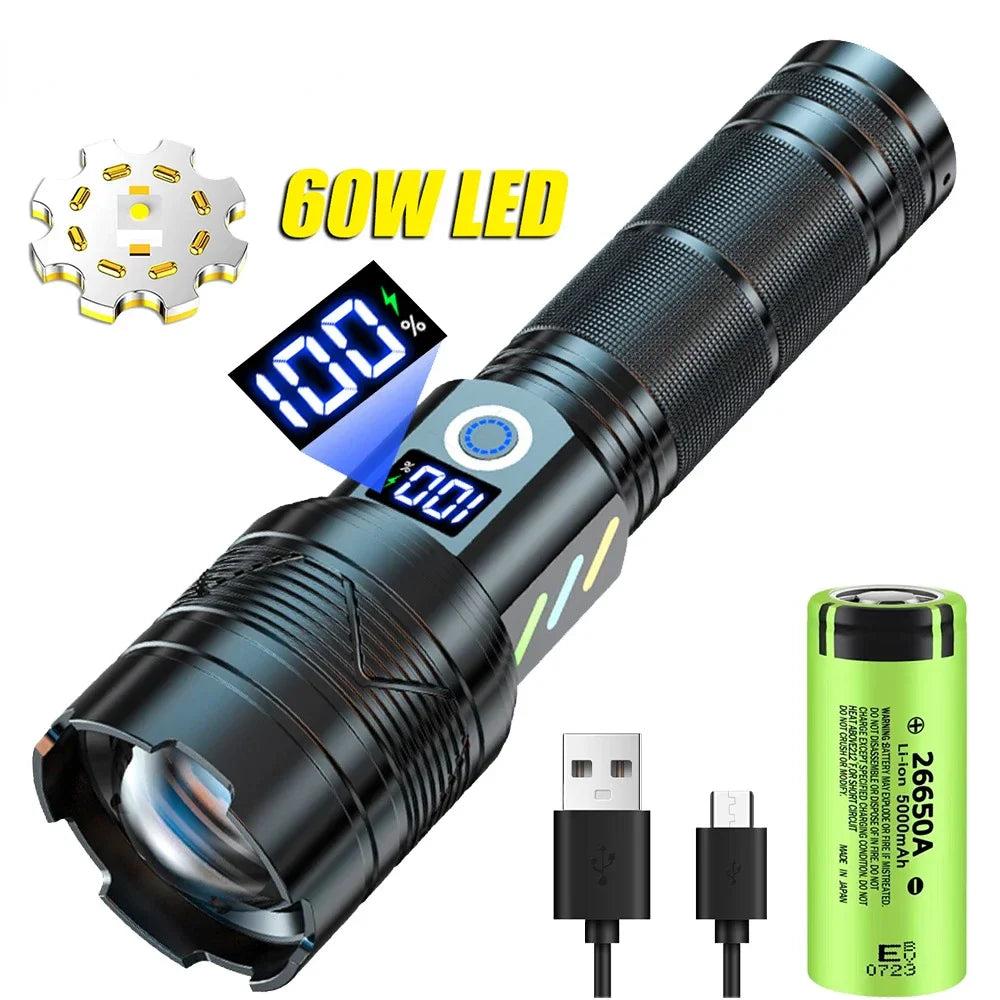 ESMARTER 1500LM LEP Flashlight Zoomable USB Rechargeable Torch