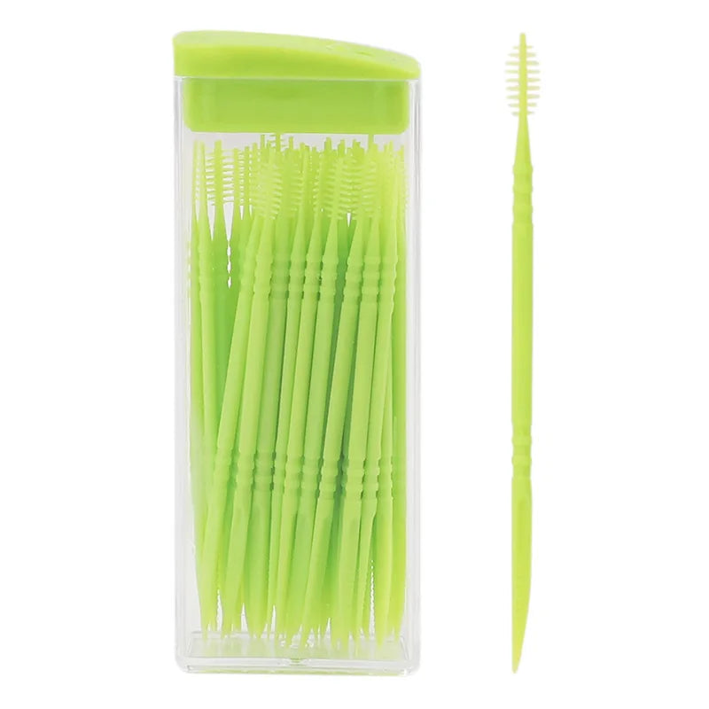 50-Pc Fish Bone Disposable Plastic Interdental Toothpicks Interdental Toothpick Peaceful Pleasures Health and Wellness green