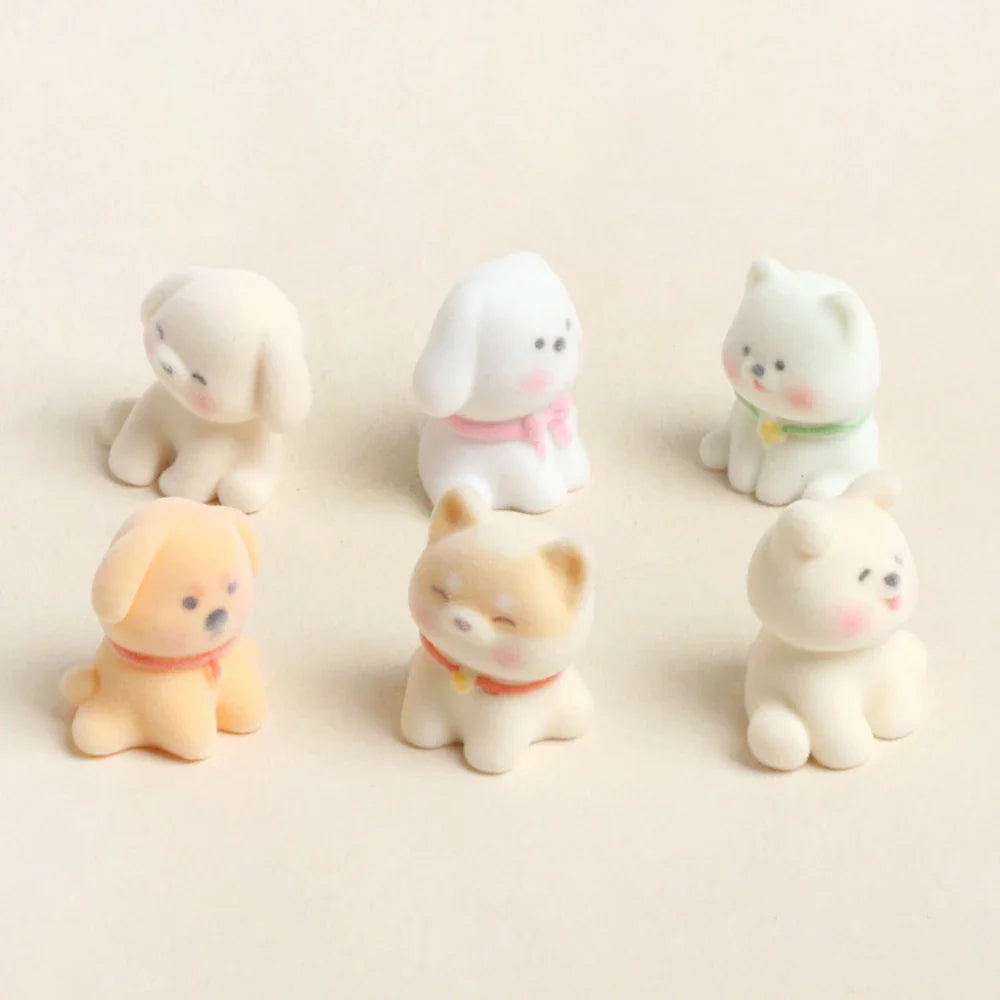 Cute Flocked Resin Puppy Figurine | Mini Dog Desk & Car Ornament