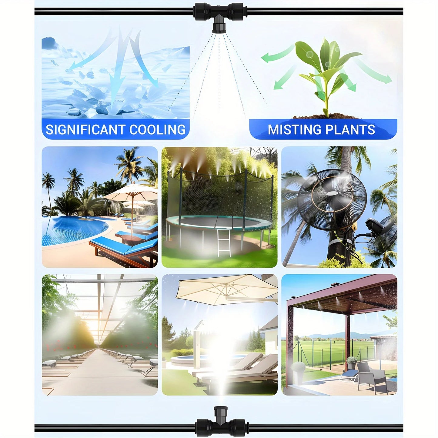 60FT Misters for Outside Patio Misters for Cooling (22 Mist Nozzles) Outdoor Water Patio Hose Greenhouse Mister System Outside Peaceful Pleasures Health and Wellness