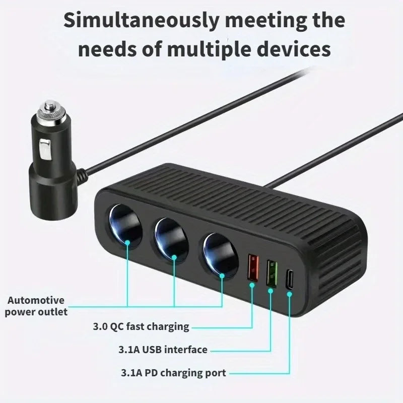 120W 6-in-1 Car Charger Splitter – QC3.0 & PD Fast Charging