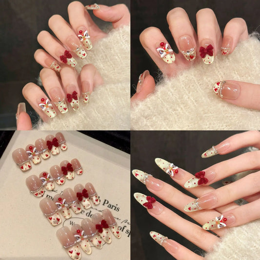 Handmade New Year Press on Nails Shiny Gold Powder Lucky Lion False Nails Wearable Full Cover French Cat Eye Fake Nail Tips Peaceful Pleasures Health and Wellness