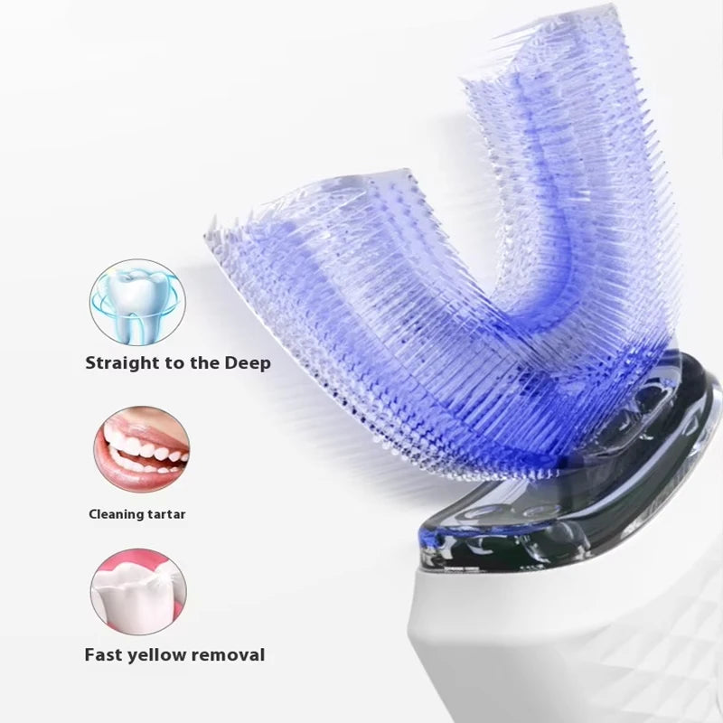 U-shaped ultrasonic IPX7 waterproof wireless electric toothbrush, featuring teeth whitening and deep cleaning functions Peaceful Pleasures Health and Wellness