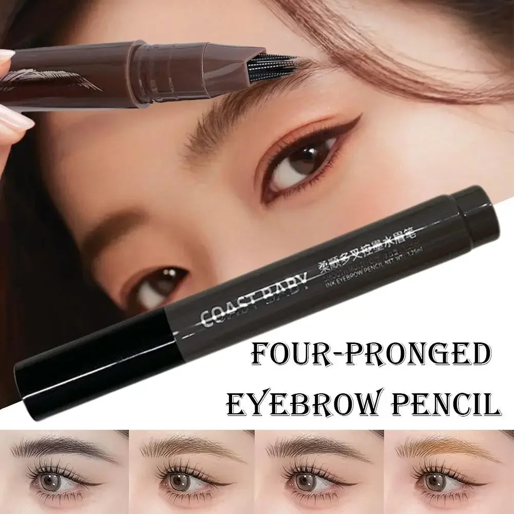 Multi-Fork Wild Eyebrow Pen,3D Waterproof Microblading Eyebrow Pen 4 Fork Tip Tattoo Pencil, Precise Natural Liquid Eye Brow Pen Peaceful Pleasures Health and Wellness