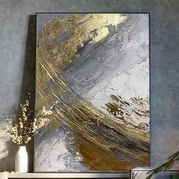 Gold, White, Gray And Black, 100% Hand Painted, Textured Painting, Acrylic Abstract Oil Painting, Wall Decor Living Room Peaceful Pleasures Health and Wellness Without frame 1 70x100cm