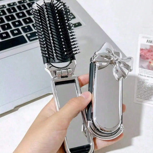 Portable Air Cushion Comb with Makeup Mirror | Travel Brush Air Cushion Comb Peaceful Pleasures Health and Wellness Silver