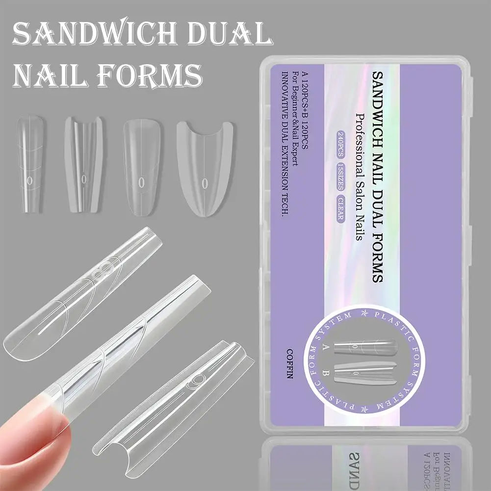 240Pcs Sandwich Dual Nail Forms For Extension Reusable Coffin Almond Nail Mold Quickly Extend Manicure Tools Top Peaceful Pleasures Health and Wellness