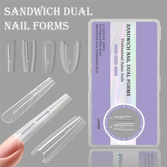 240Pcs Sandwich Dual Nail Forms For Extension Reusable Coffin Almond Nail Mold Quickly Extend Manicure Tools Top Peaceful Pleasures Health and Wellness