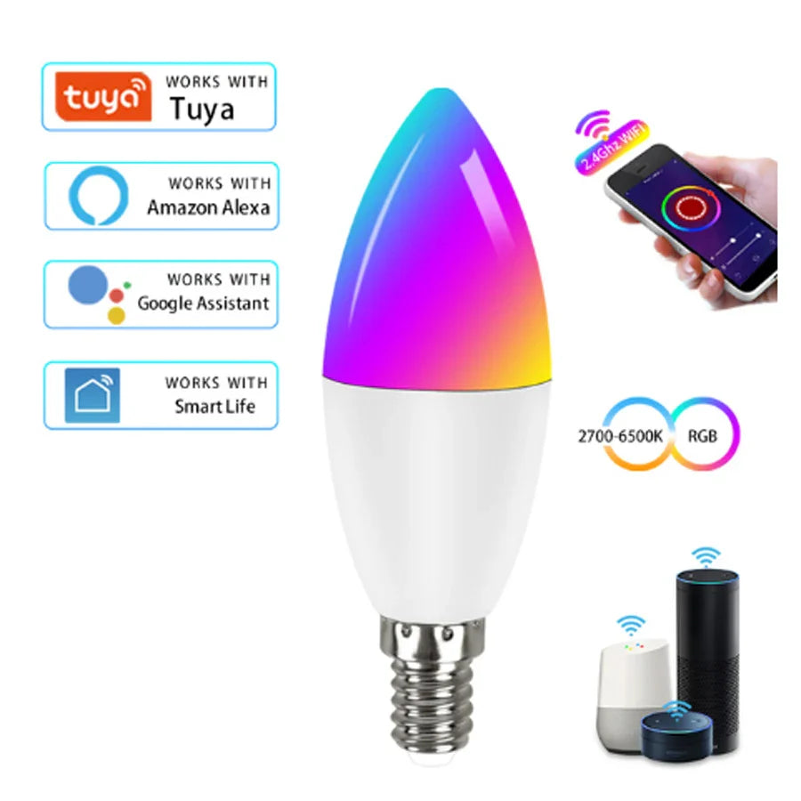 E14 WiFi Smart Candle Bulb – Alexa & Google Home, Tuya