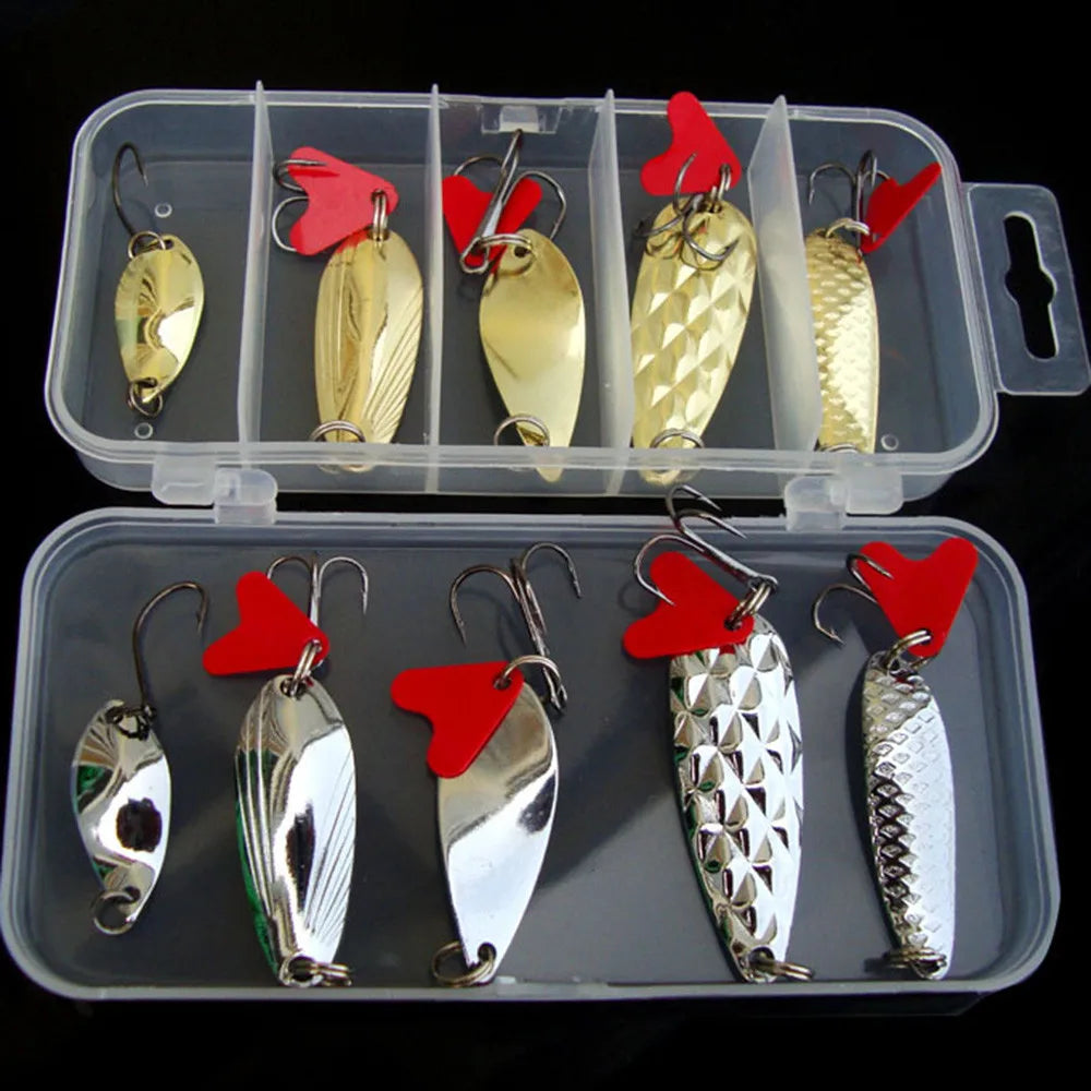 10-Piece Metal Jig Spoon Spinner Fishing Lure Set + Tackle Box Fishing Lure Set Peaceful Pleasures Health and Wellness