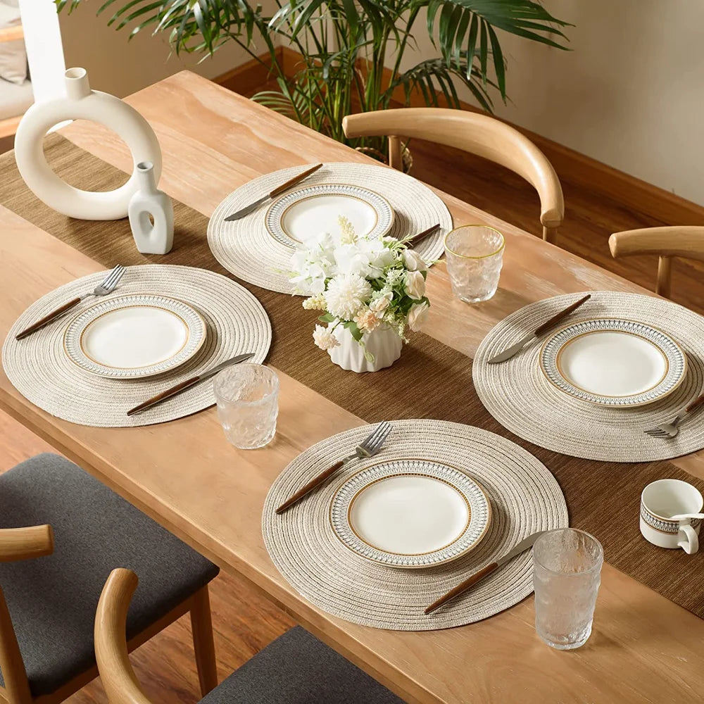 Round Braided Set of 6 Washable Round Placemats for Christmas Kitchen Wedding Dining Table 34cm Woven Heat Resistant Place Mats Peaceful Pleasures Health and Wellness