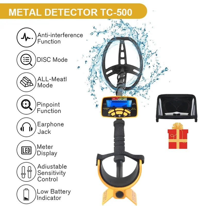 TC-500 Metal Detector Waterproof Underground 100CM Professional Gold Detector Adults for Treasure Finder Pinpointing Peaceful Pleasures Health and Wellness