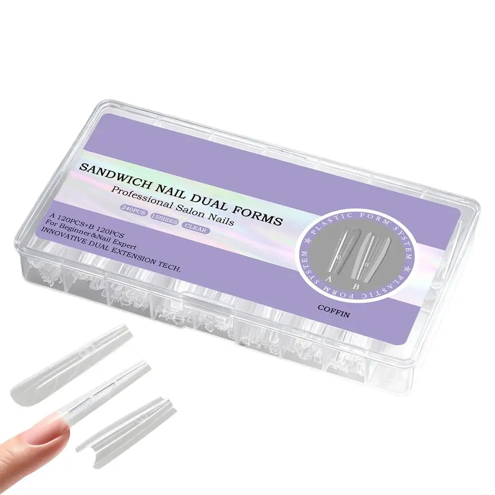240Pcs Sandwich Dual Nail Forms For Extension Reusable Coffin Almond Nail Mold Quickly Extend Manicure Tools Top Peaceful Pleasures Health and Wellness A