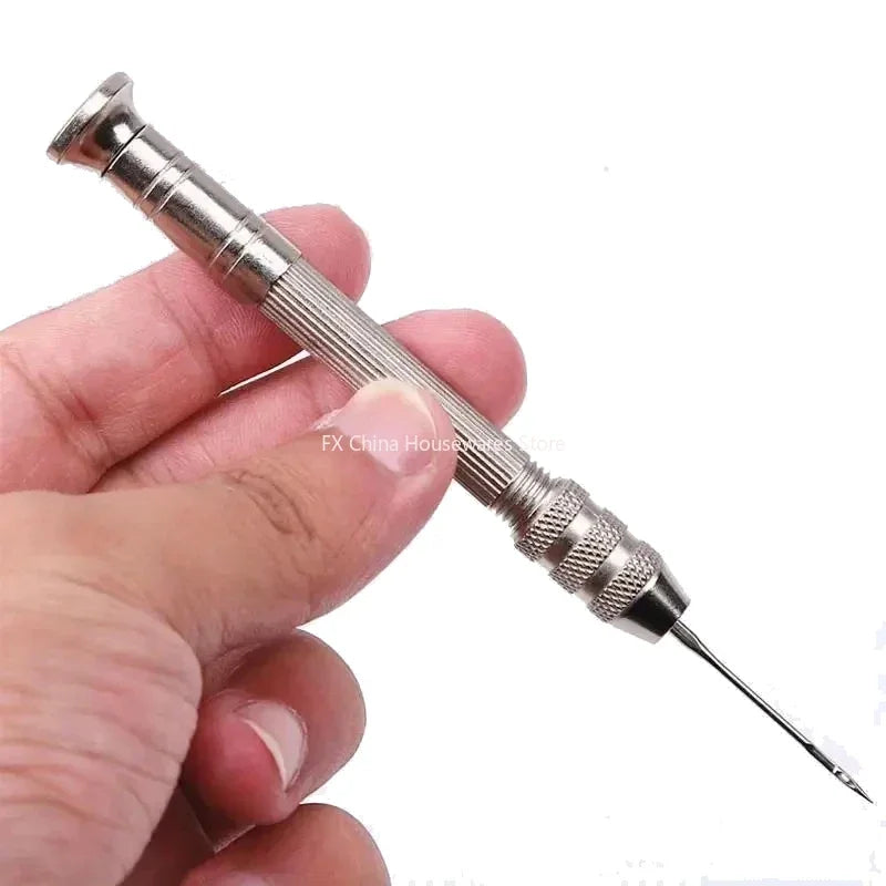 Leather Sewing Awl Kit - 4Pcs Replaceable Needles, DIY Shoe Repair & Canvas Tent Stitching Tool Silver Leather Sewing Awl Peaceful Pleasures Health and Wellness