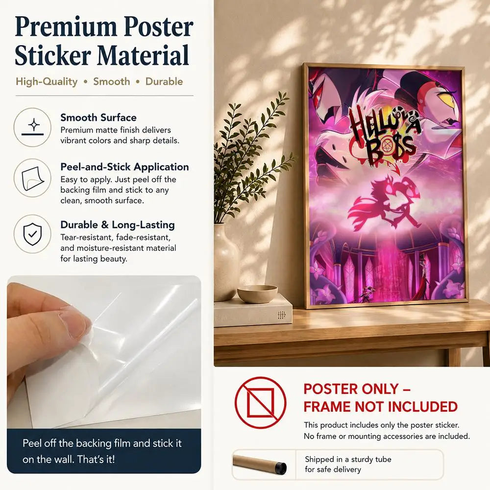 Animation H-Hazbin HotelS Poster HD Self Adhesive Waterproof Wall Art Ideal for Home Office Dorm Bedroom Great Gift Peaceful Pleasures Health and Wellness