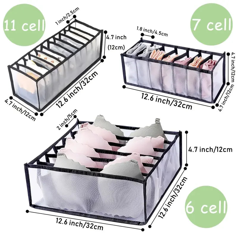 3-Pack Foldable Underwear & Socks Drawer Organizer with Dividers