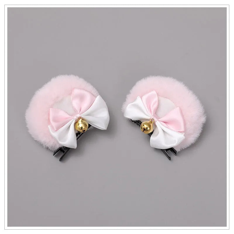 Animal Ear Hairpins Fashion Creative Hair Accessories Double Bowknot Bell Bear Ear Clips Lolita Kawaii Cosplay Barrette Decor Peaceful Pleasures Health and Wellness C One Size