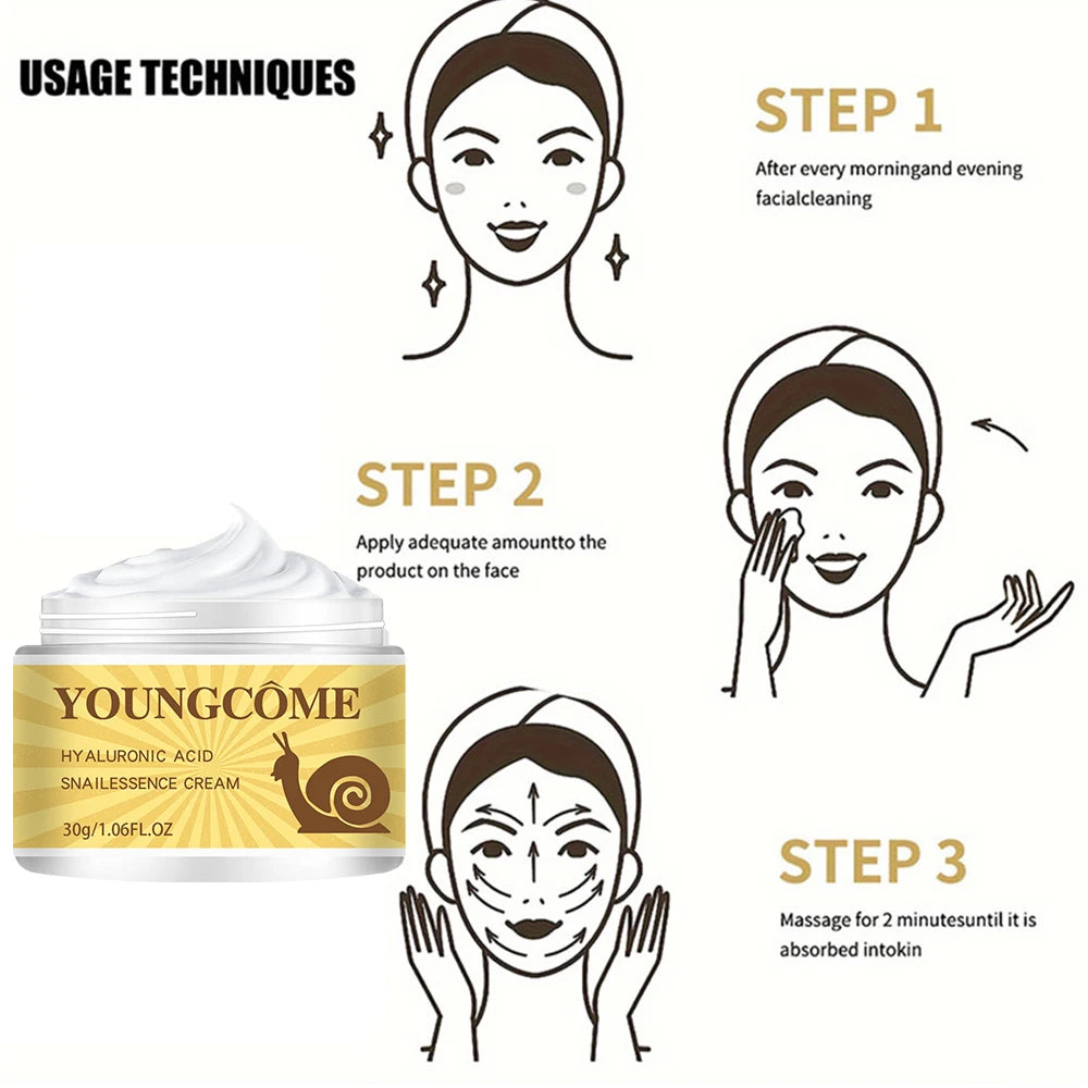 Snail Hyaluronic Acid Essence Cream Deeply Nourishes Skin Improve Roughness Tighten Skin Repair Damaged Skin Smooth wrinkles Peaceful Pleasures Health and Wellness