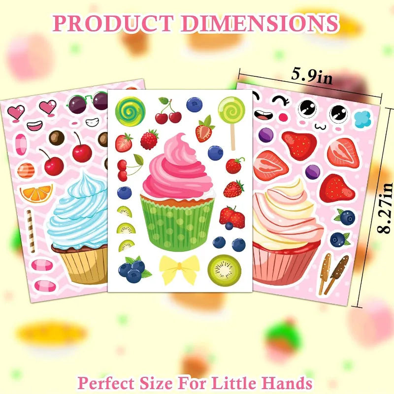 Creative Cupcake Make Face Stickers Sheets Kids Children Toddlers