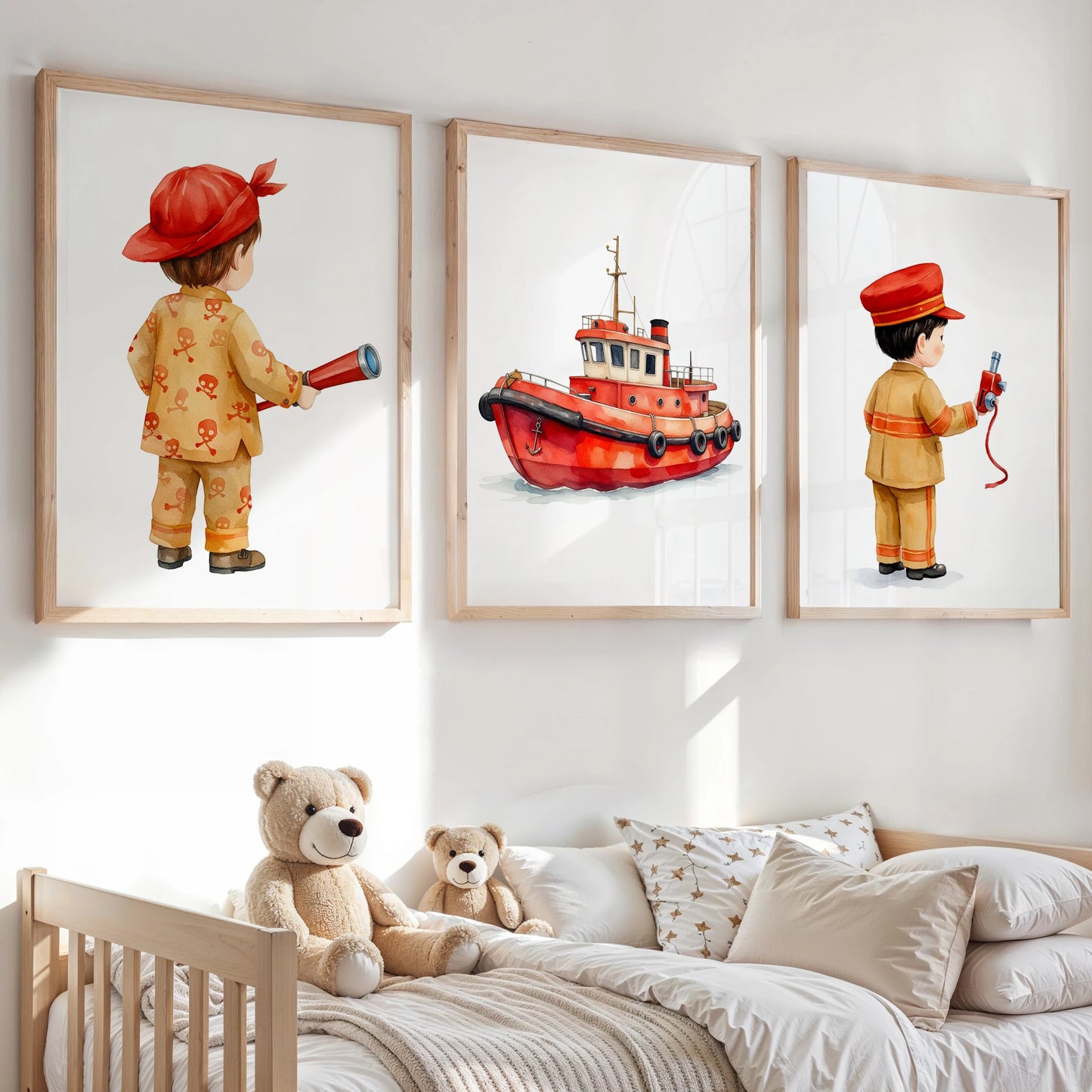 3-Piece Red Navy Cartoon Canvas Wall Art | Kids & Home Decor