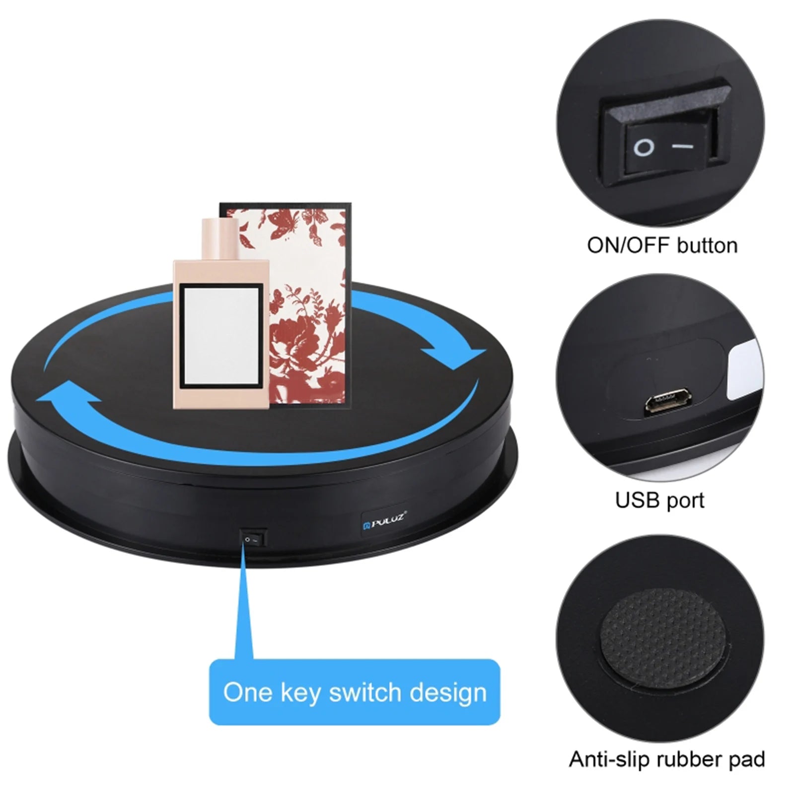 PULUZ Adjusting Speed USB Electric Rotating Turntable Display Stand Video Shootings Props Turntable for Photography Peaceful Pleasures Health and Wellness