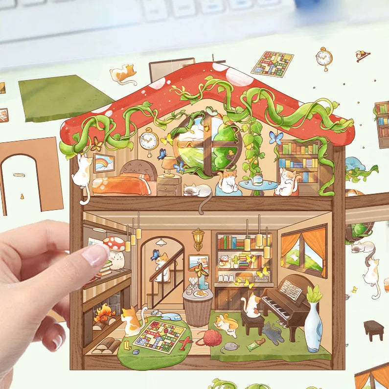 Bview Art 3D House Stickers Cartoon Scene DIY Scrapbook Journal