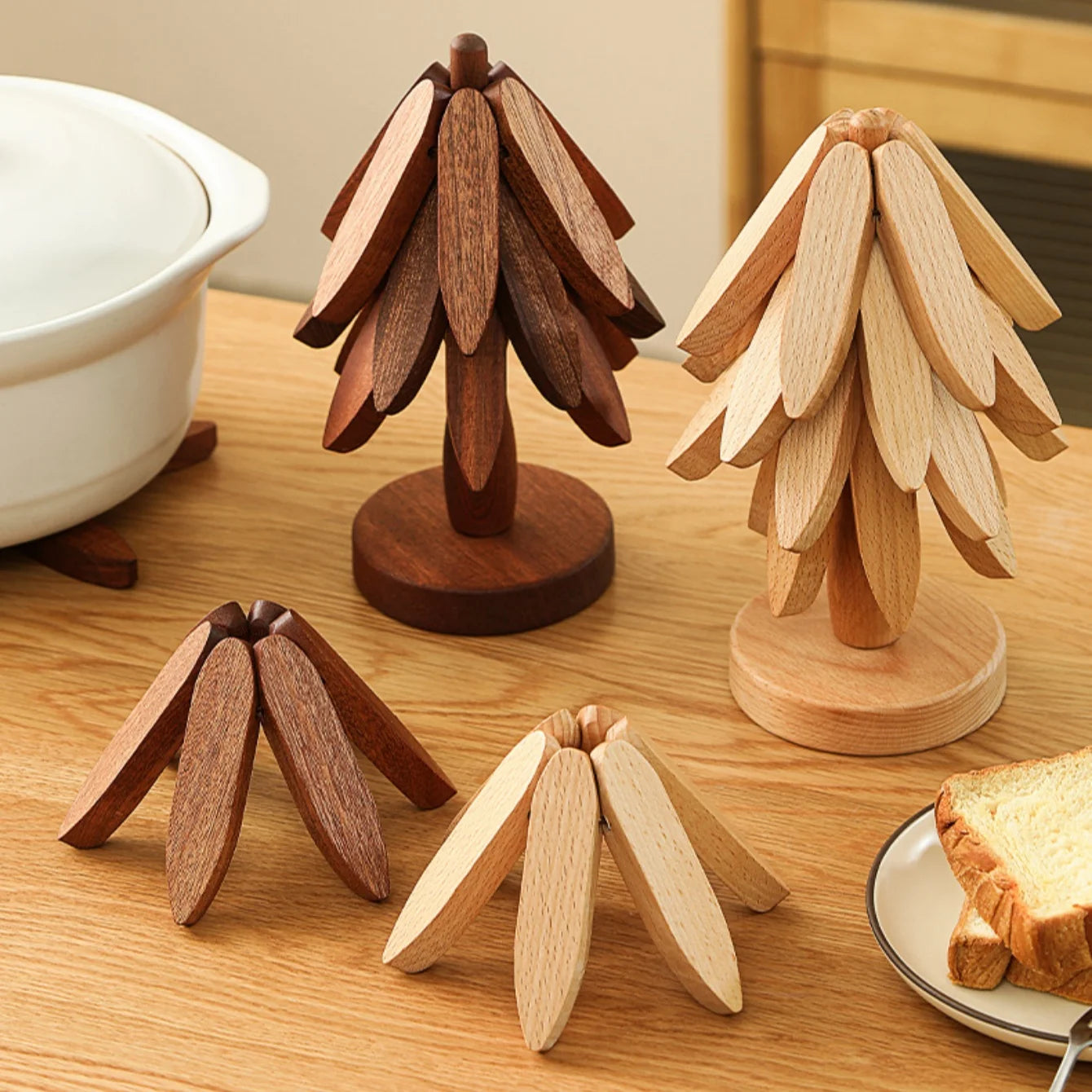 Collapsible Bamboo Tree Trivet | Hot Dish Pad & Table Decor