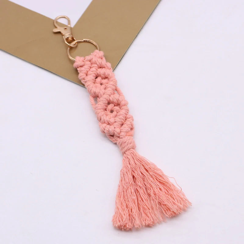 Boho Macrame Braided Keychain Wristlet Bracelet Key Fob Strap