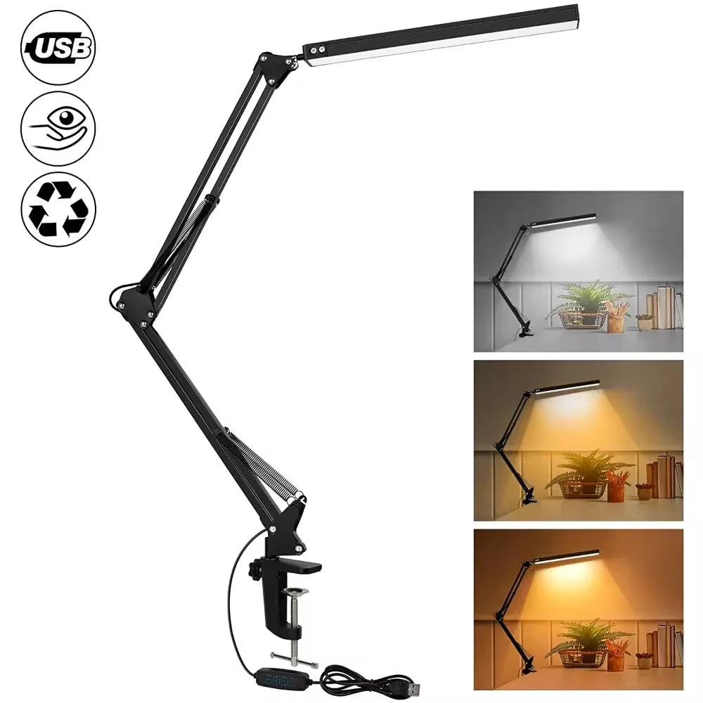 Desk lamp,LED desk lamp with rocker arm,adjustable Angle,10 brightness levels,3 lighting modes,fixture,eye-protecting learning Peaceful Pleasures Health and Wellness