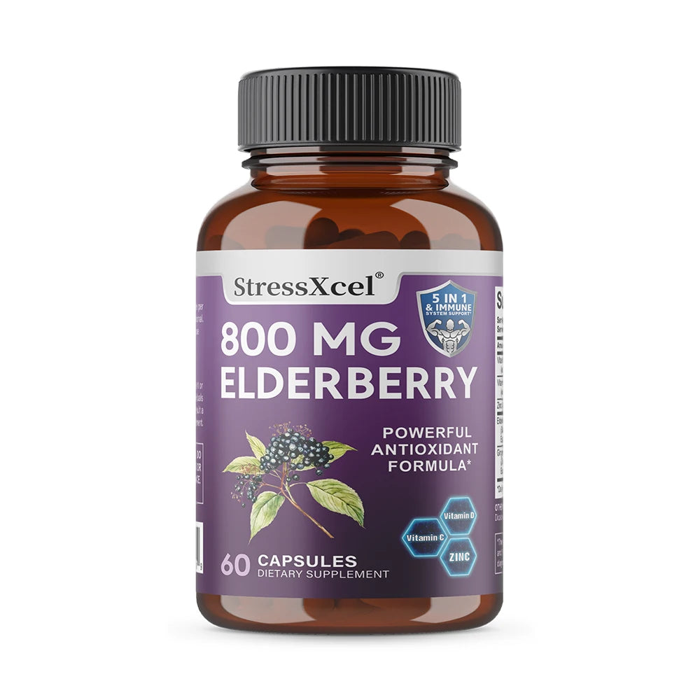Elderberry 800mg Capsules – Immune Support with Vitamin C, D & Zinc